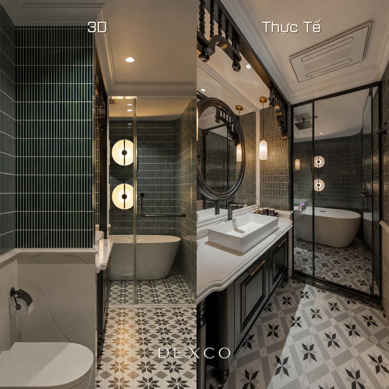 So sánh phối cảnh 3D và thực tế hoàn thiện công trình Indochine do Dexco thi công